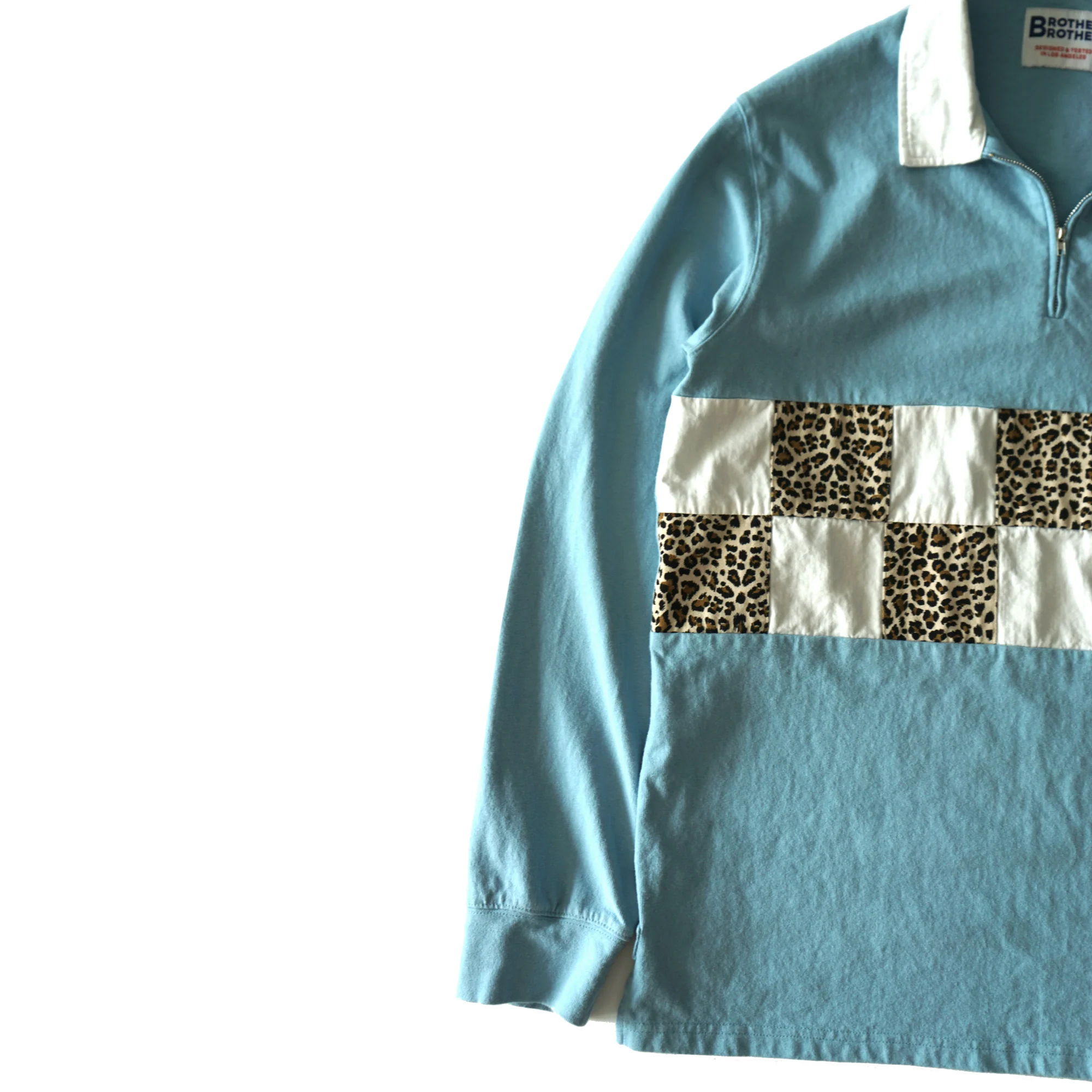 Brother Brother Check Panel Zip Rugby Shirt - Image 3
